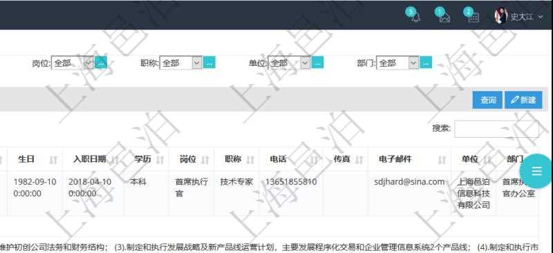 項目管理軟件人力資源管理模塊查詢列表可以查詢返回員工基本信息資料，比如：姓名、代碼、描述、財務(wù)人、登錄賬戶、工號、性別、生日、入職日期、學(xué)歷、崗位、職稱、電話、傳真、電子郵件、單位、部門、直接主管、在職狀態(tài)、負責(zé)領(lǐng)域、標簽、崗位職責(zé)、自我介紹、年薪下限、年薪上限、年成本、資源、照片等。