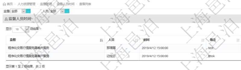 在項(xiàng)目管理軟件人力資源模塊，查詢監(jiān)督人員時(shí)間信息返回監(jiān)督、人員、執(zhí)行時(shí)間及備注。