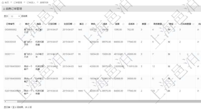 在項(xiàng)目管理軟件里可通過(guò)訂單管理系統(tǒng)查詢(xún)返回銷(xiāo)售訂單列表信息，比如：訂單編號(hào)、客戶(hù)、商品、訂貨日期、交貨日期、備注、單價(jià)、成本、金額、總成本、數(shù)量、剩余數(shù)量、單位、已出庫(kù)數(shù)量等、出庫(kù)完畢、已開(kāi)票金額、開(kāi)票完畢等。