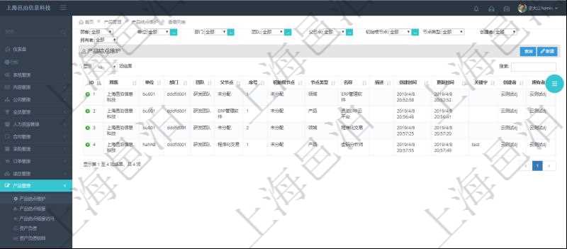 在項(xiàng)目管理軟件里可通過(guò)產(chǎn)品管理系統(tǒng)查詢返回產(chǎn)品結(jié)點(diǎn)維護(hù)列表信息，比如：：?jiǎn)挝弧⒉块T(mén)、團(tuán)隊(duì)、父節(jié)點(diǎn)、序號(hào)、初始根節(jié)點(diǎn)、結(jié)點(diǎn)類型、結(jié)點(diǎn)名稱、描述、創(chuàng)建時(shí)間、更新時(shí)間、關(guān)鍵字、創(chuàng)建者、擁有者。