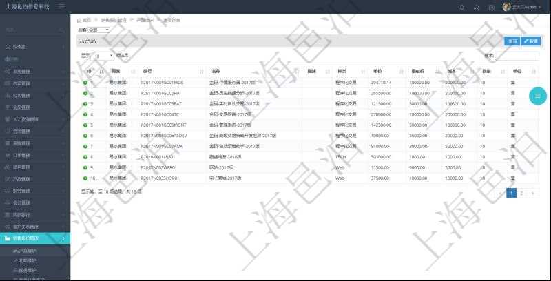 通過項目管理軟件銷售報價管理系統(tǒng)可以查詢維護報價產品信息：產品編號、產品名稱、產品描述、產品種類、產品單價、產品最低價、產品成本、產品數(shù)量、產品單位等。