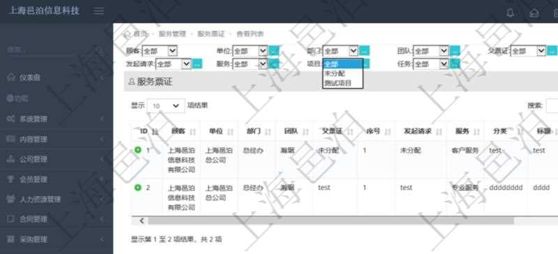 項(xiàng)目管理軟件通過(guò)服務(wù)票證跟蹤和管理服務(wù)工作流程。通過(guò)查詢服務(wù)票證頁(yè)面可以查詢得到服務(wù)票證詳細(xì)列表，列表內(nèi)容包括：?jiǎn)挝弧⒉块T、團(tuán)隊(duì)、父票證、序號(hào)、發(fā)起請(qǐng)求、服務(wù)、分類、標(biāo)題、描述等。