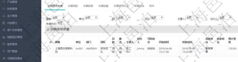 在項(xiàng)目管理軟件車輛管理系統(tǒng)查詢車輛信息還會(huì)返回關(guān)聯(lián)的車輛使用申請(qǐng)記錄：單位、部門、團(tuán)隊(duì)、目的、備注、主管人、經(jīng)辦人、司機(jī)姓名、開始時(shí)間、結(jié)束時(shí)間、出發(fā)地址、結(jié)束地址、預(yù)計(jì)里程、申請(qǐng)人、批準(zhǔn)人、申請(qǐng)時(shí)間、批準(zhǔn)時(shí)間、申請(qǐng)狀態(tài)。