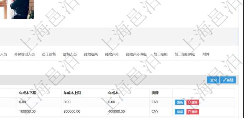 項目管理軟件人力資源管理模塊員工基本信息資料明細查詢還可以關(guān)聯(lián)查詢更多相關(guān)資料，比如團隊成員子頁面可以返回員工在不同團隊的信息，比如：團隊名稱、團隊序號、人員序號、職責(zé)、年成本下限、年成本上限、年成本、貨幣單位資源等。