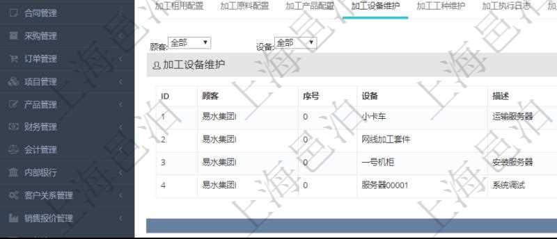 在項目管理軟件MES生產(chǎn)制造管理系統(tǒng)查詢加工明細信息時，還返回了關(guān)聯(lián)的加工設(shè)備配置：序號、設(shè)備、描述、成本調(diào)整比率、耗費小時、開始小時。