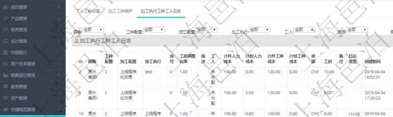 在項目管理軟件MES生產(chǎn)制造管理系統(tǒng)查詢工種明細(xì)信息的時候，還會返回關(guān)聯(lián)的加工執(zhí)行工種工人日志：工種配置、加工配置、加工執(zhí)行、序號、工時調(diào)整比率、描述、工人、計件人力成本、計時人力成本、計件工種成本、資源、貨幣單位、工時、備注、日志類型、創(chuàng)建時間、記錄時間、開始時間、結(jié)束時間、錄入用戶、總成本。